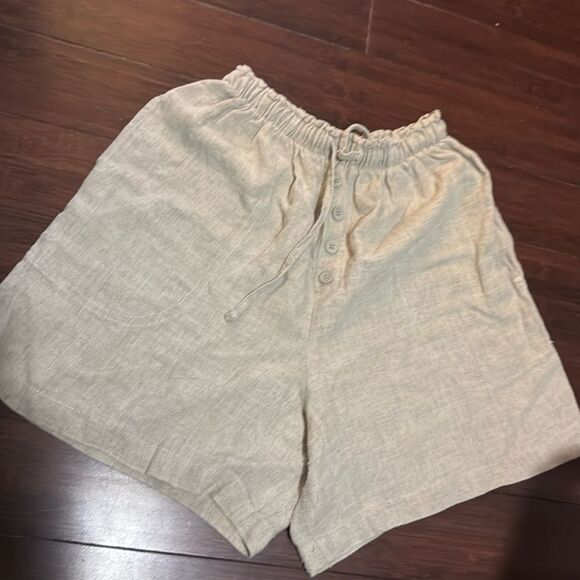 Khaki Drawstring Shorts - Linen Brand New - Pockets - Size Medium - Picture 1 of 5